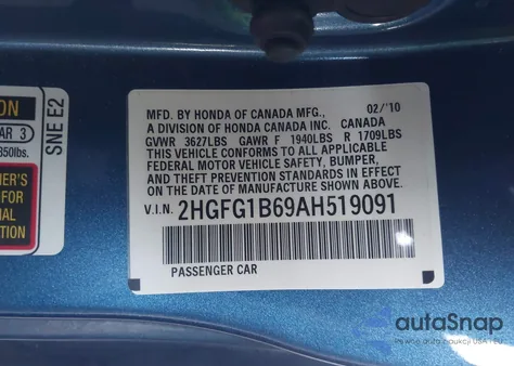 2010 Honda Civic Lx из США, поврежденный, VIN 2HGFG1B69AH519091